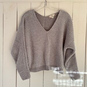 Pink Rose Heather Gray V-Neck Sweater